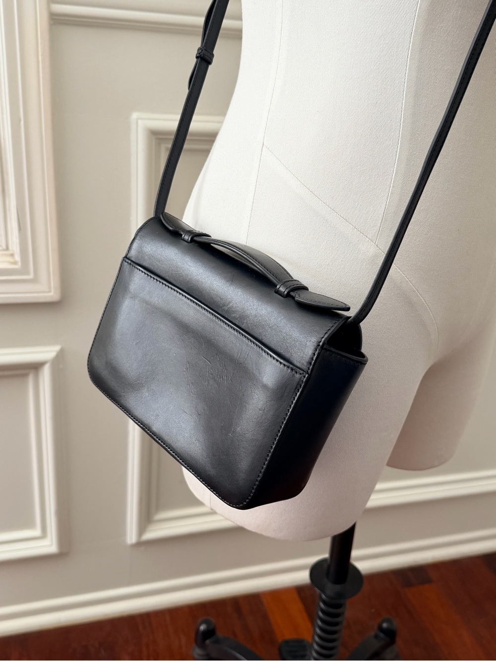 Clare V. Katherine Black Leather Crossbody with Gold Turn-Lock Bag - Picture 6 of 7